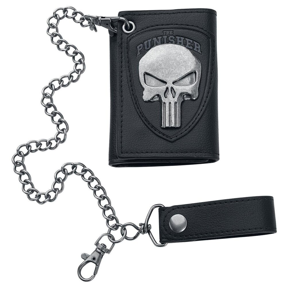 9512 Marvel The Punisher Skull Logo Biker Chain Wallet,Black,One Size